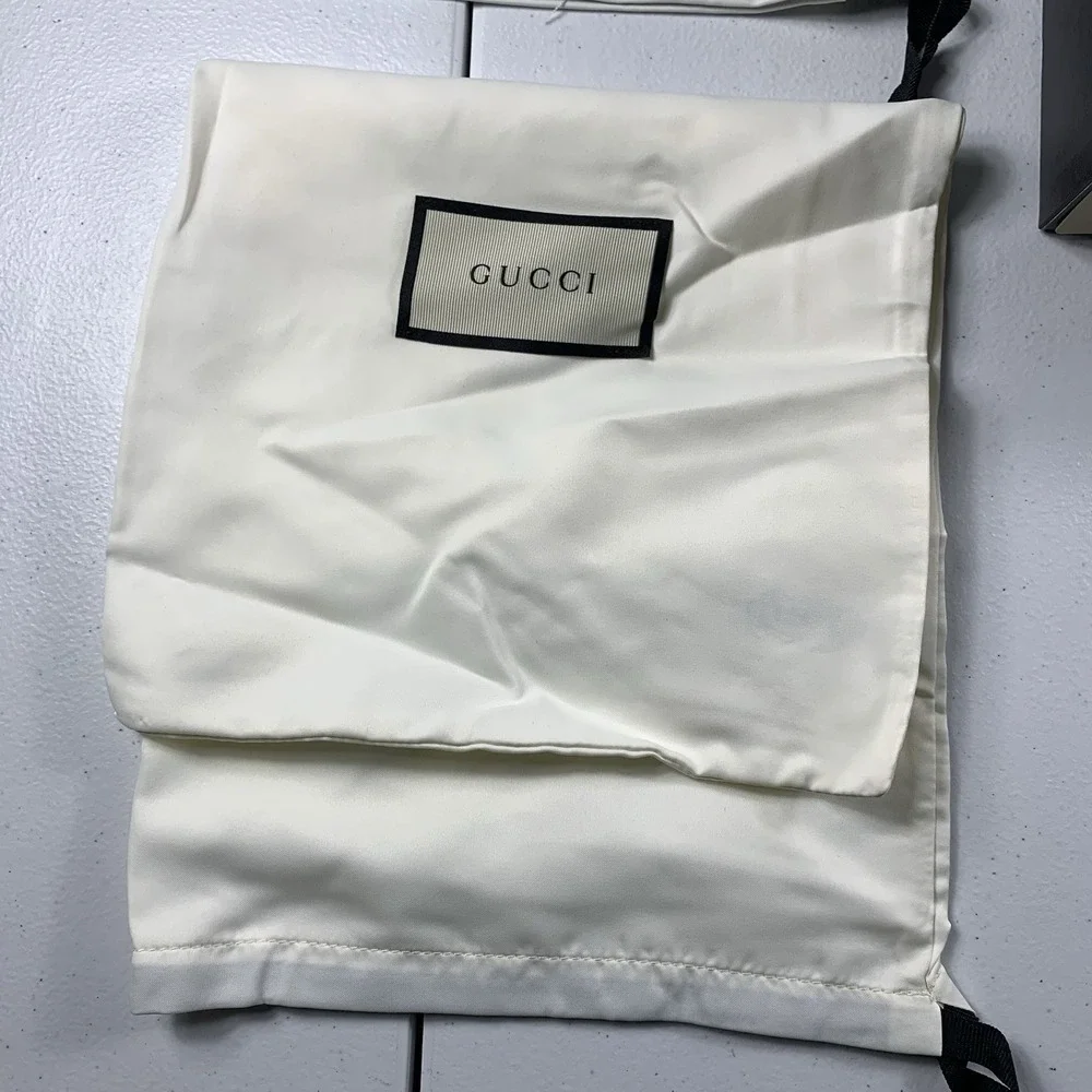 Authentic Gucci Black and White Empty Shoe Box & 2 Satin Dust Bags 14.5 X 8 X 5.
